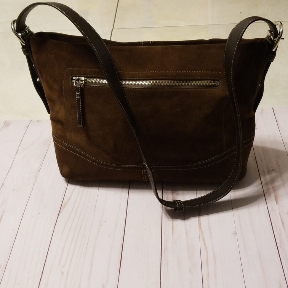 Coach Dark Brown Suede Shoulder Bag